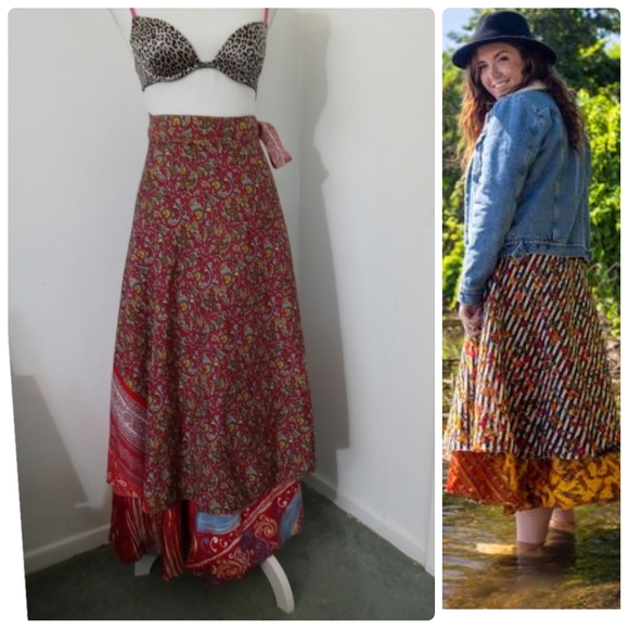 Reversible TRUE Wrap Around Skirt Boho Bohemian Style S M L● - Picture 2 of 8